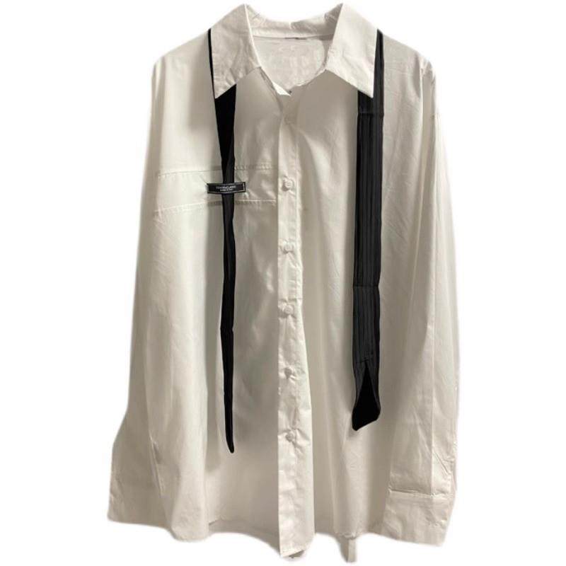 推荐春宽松长袖白色衬衫女中长款jk制服领带男友风衬衣御姐纯欲风