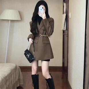 推荐高级设计感黑色西装外套女小个子2025秋新款气质收腰休闲西服