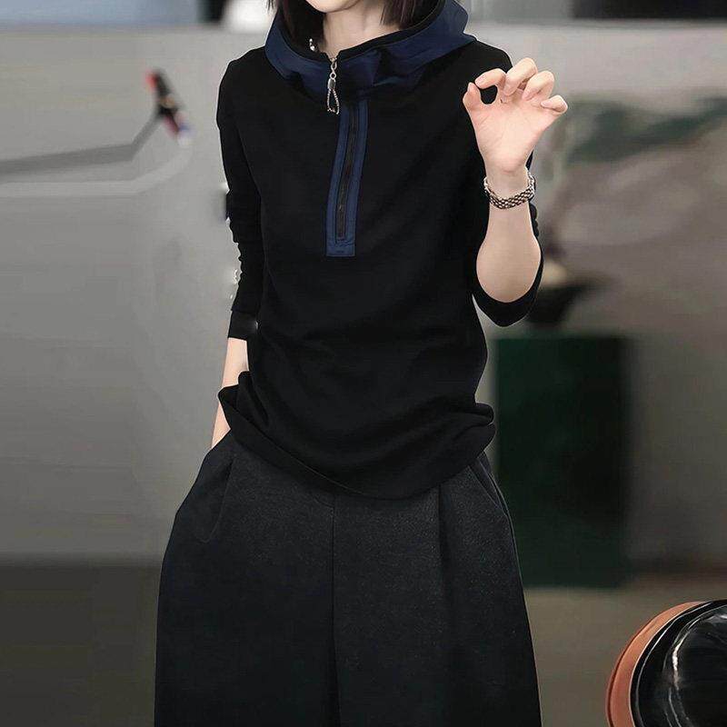 极速韩系漂亮设计感黑色连帽卫衣女秋冬新款休闲宽松显瘦长袖洋气