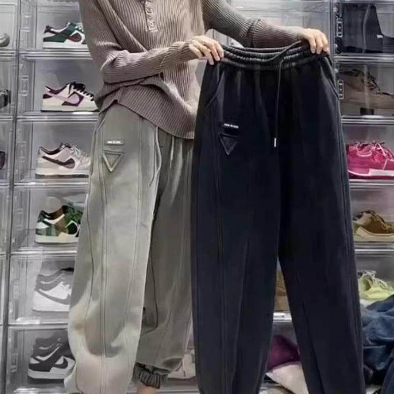 大码女装秋冬季加绒加厚休闲运动裤胖mm300斤百搭抽绳奶奶裤卫裤