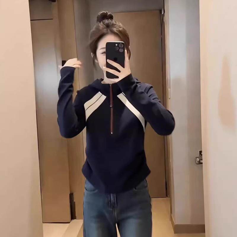 极速韩系设计感撞色连帽卫衣女2026秋季大码胖mm显瘦休闲百搭长袖