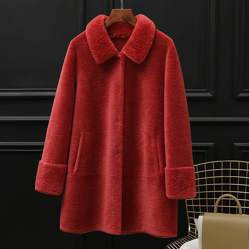 推荐海宁妈妈装新颗粒羊剪绒大衣女水貂皮毛一体中长款大码皮草外