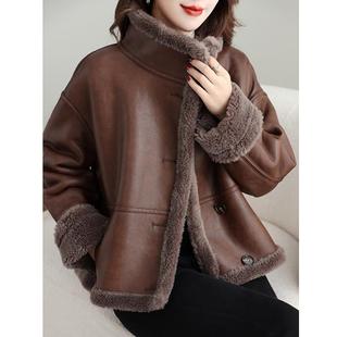 进口纯羊毛皮毛一体外套女机车款羊羔毛皮草新款真毛颗粒绒羊剪绒