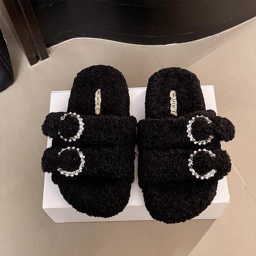 推荐魔术贴水钻搭扣毛毛拖