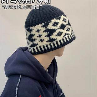毛线帽秋冬天男生潮流百搭宽松大头围帽子针织帽渔夫帽冷帽水桶帽