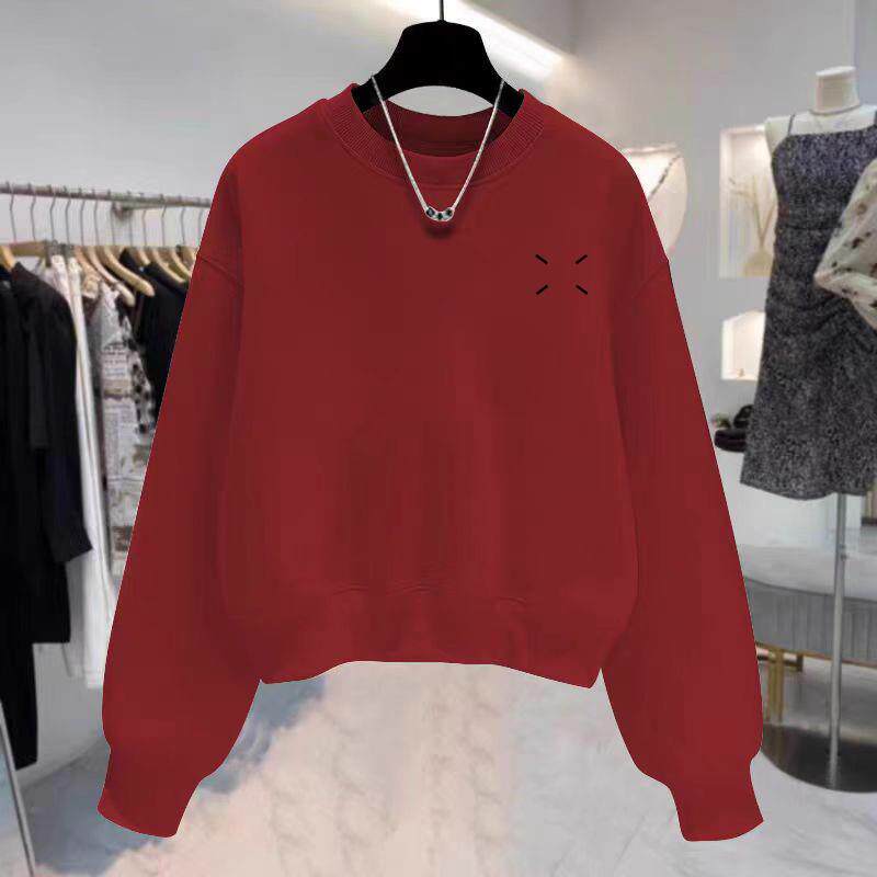 推荐短款灰色圆领卫衣女2025早秋新款韩版宽松设计感无帽套头小众