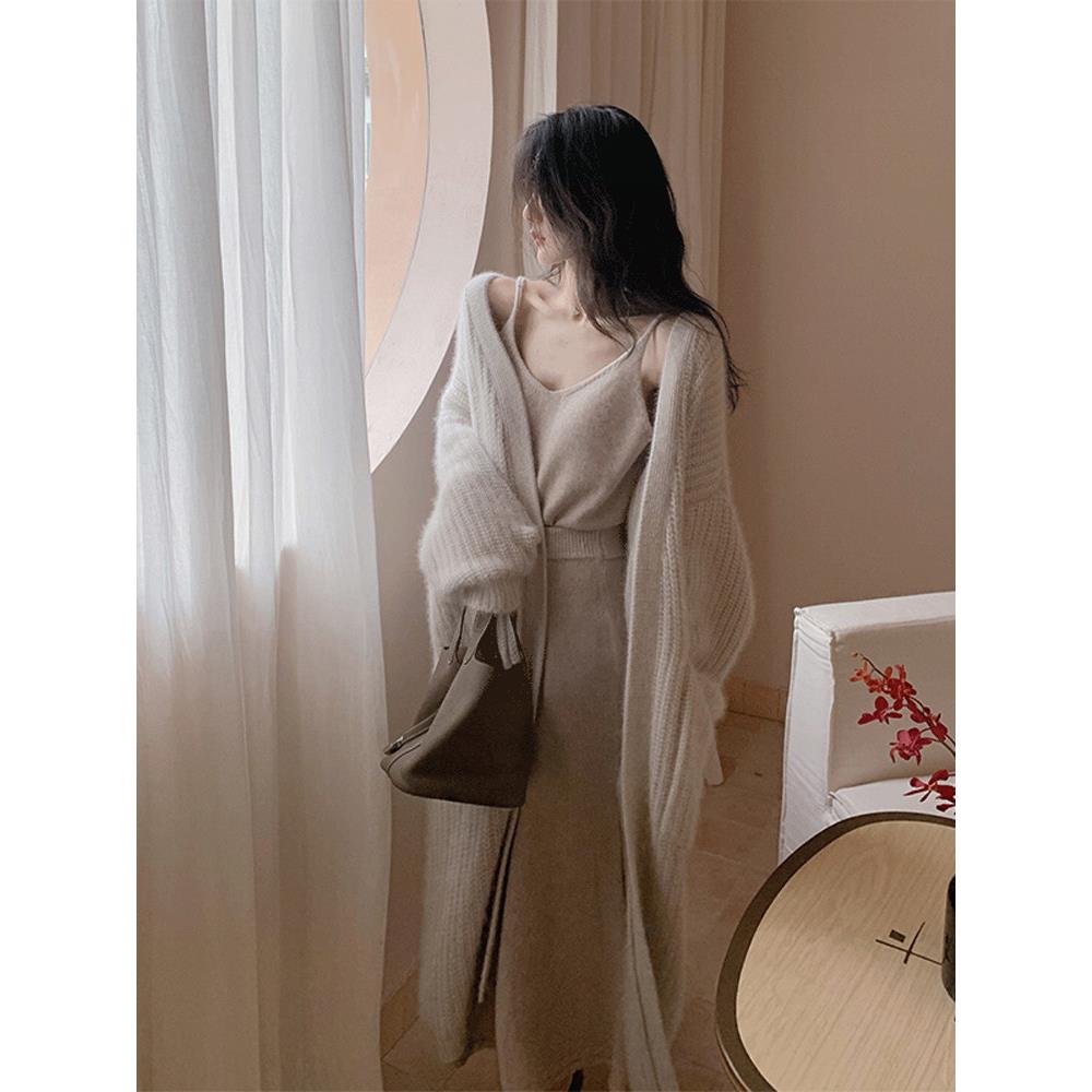 极速马海毛毛衣女春秋新款宽松慵懒高级感气质过膝中长款针织开衫