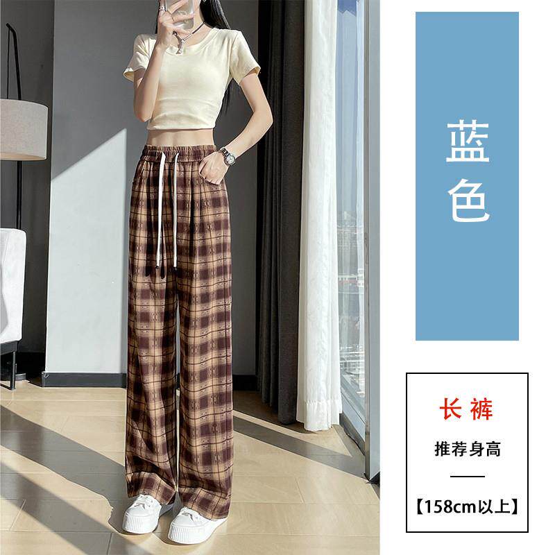 推荐黑白格子窄版阔腿裤少女大童春秋初中高中学生宽松休闲运动直