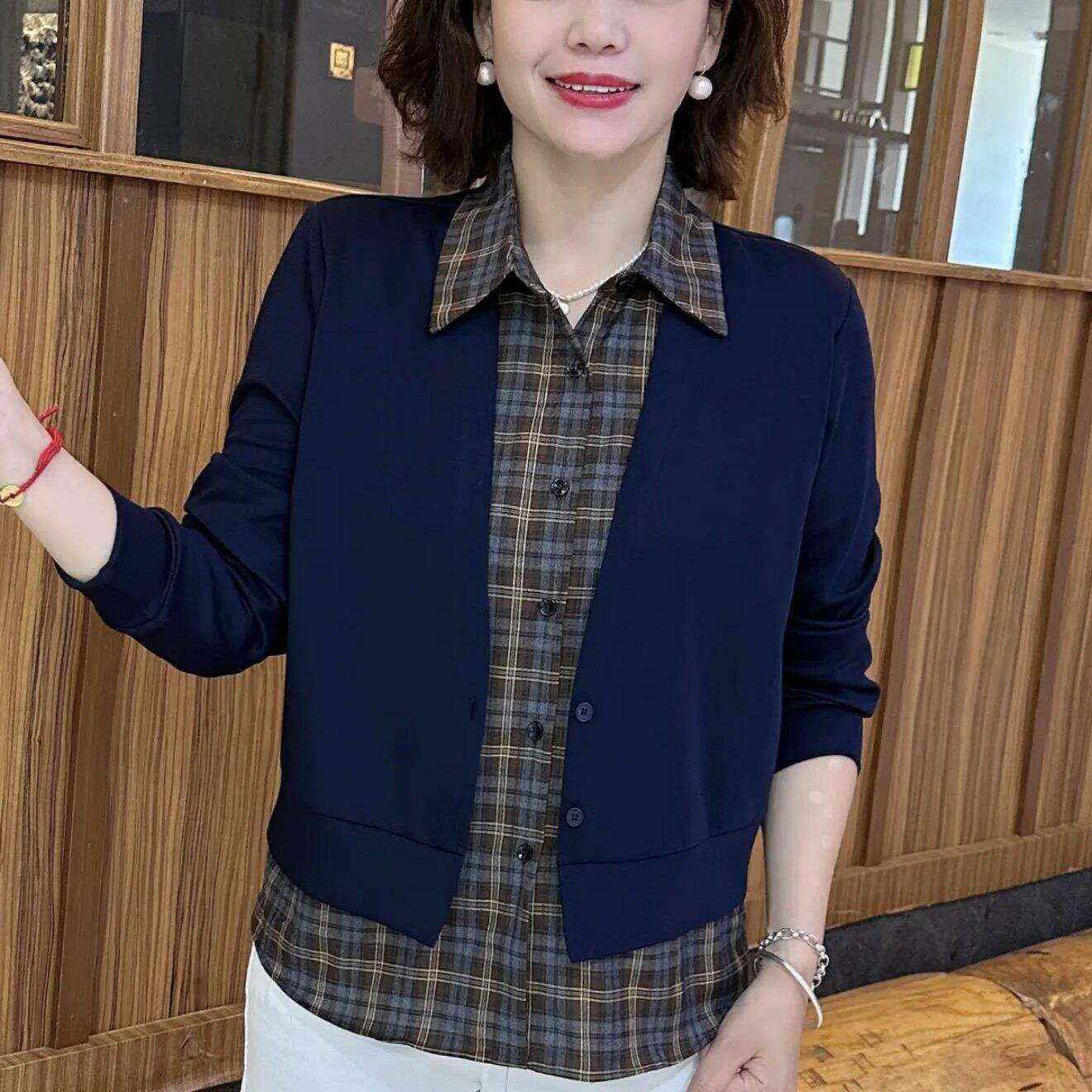 极速2026新款中老年妈妈春装上衣女宽松显瘦休闲百搭假两件卫衣