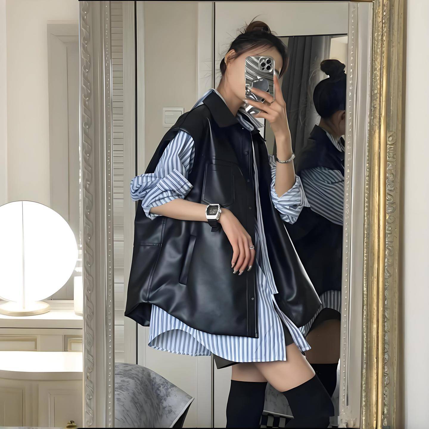 极速黑色pu皮衣马甲女款小个子2026秋季新款高级感单排扣马夹外穿