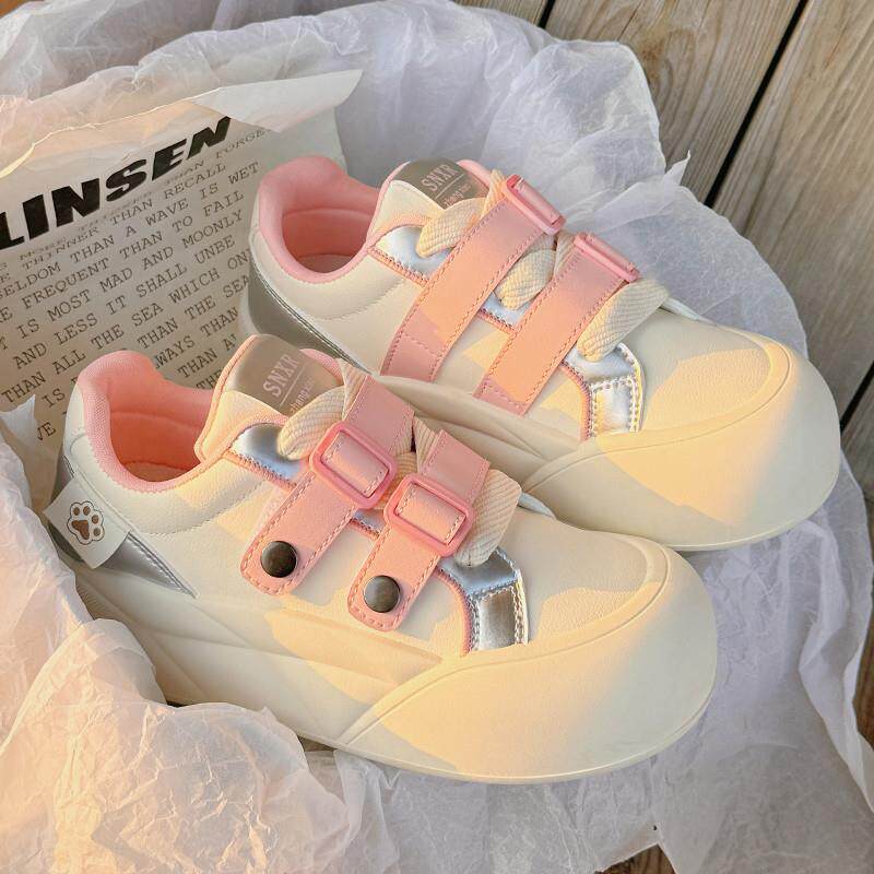 推荐面包鞋女2026新款春款厚底小白鞋女配阔腿裤的鞋子大头运动休