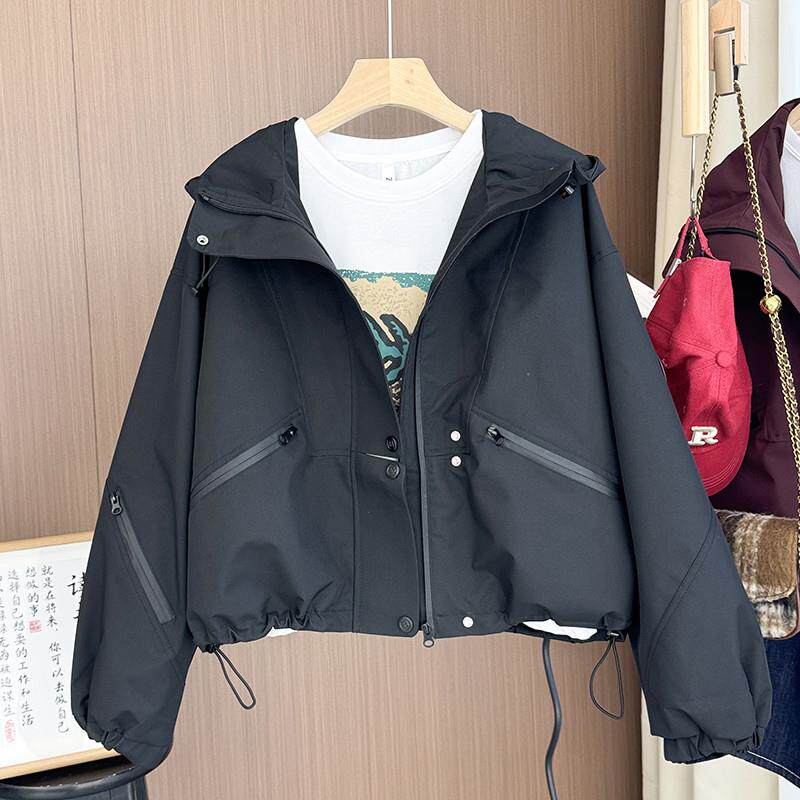 推荐连帽冲锋衣外套女秋冬2025新款大码胖MM宽松夹棉休闲工装夹克