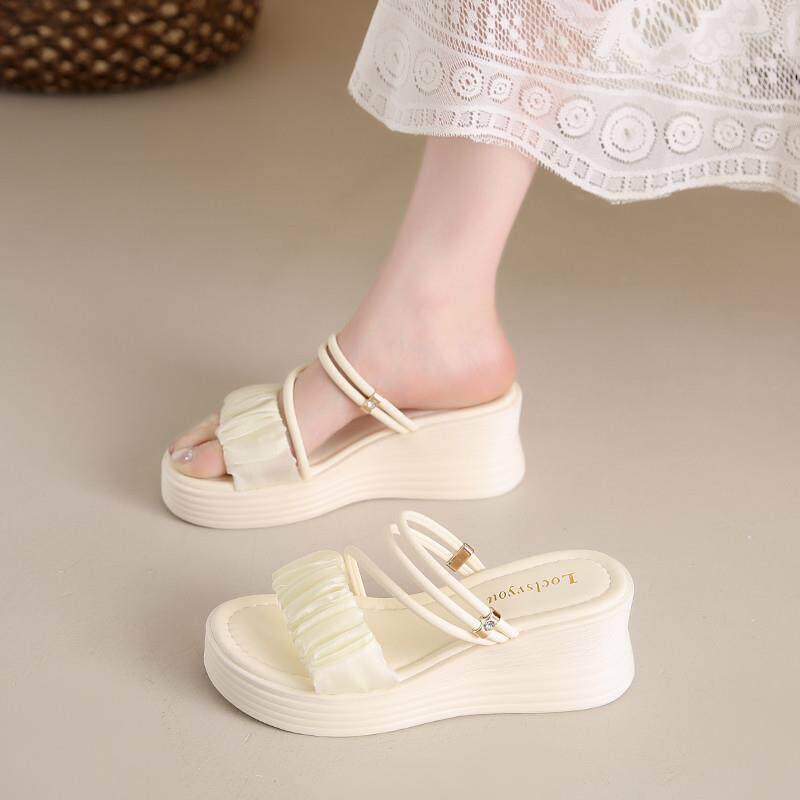 推荐厚底坡跟凉鞋女夏季2026新款外穿小个子增高34码配裙子两穿凉