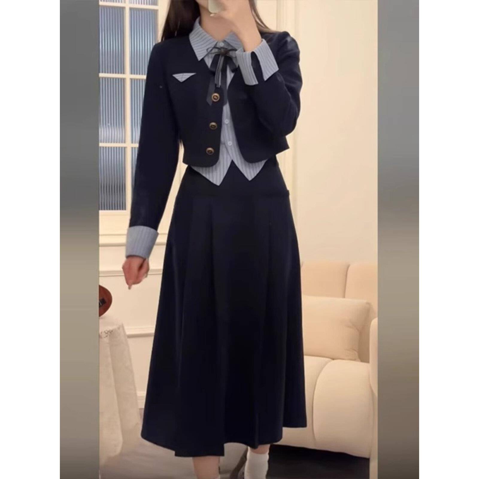 极速学院风jk制服裙套装女2026年春秋新款设计感收腰显瘦连衣裙两