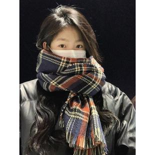 新年围巾女冬季2024新款高级感红色格子女生秋冬氛围感覆古围脖天