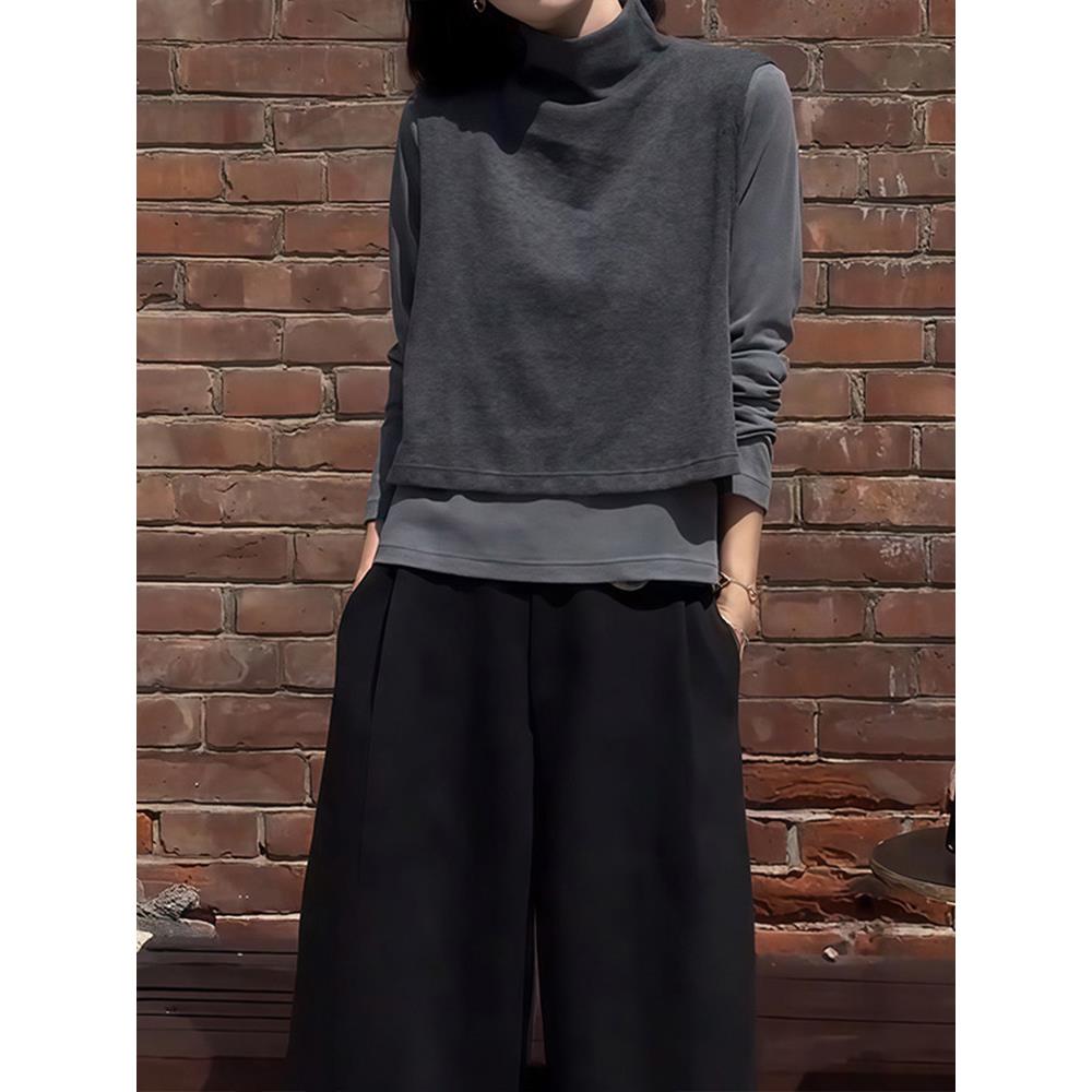 极速韩系高领背心叠穿长袖t恤两件套女2026秋季新款时尚百搭漂亮