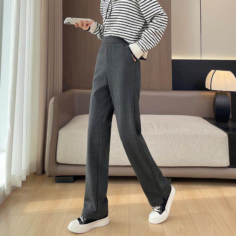 极速胖mm人字纹毛呢窄版阔腿裤裤女春秋季加绒大码梨形身材显瘦直