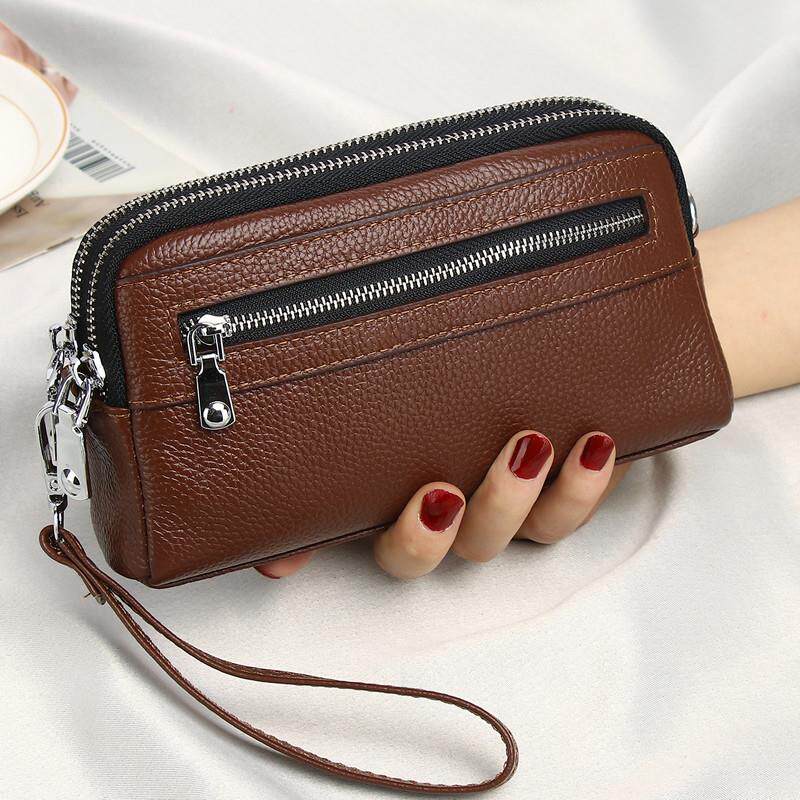 推荐牛皮手拿包女大容量双层2025新款气质零钱包长款妈妈真皮链条