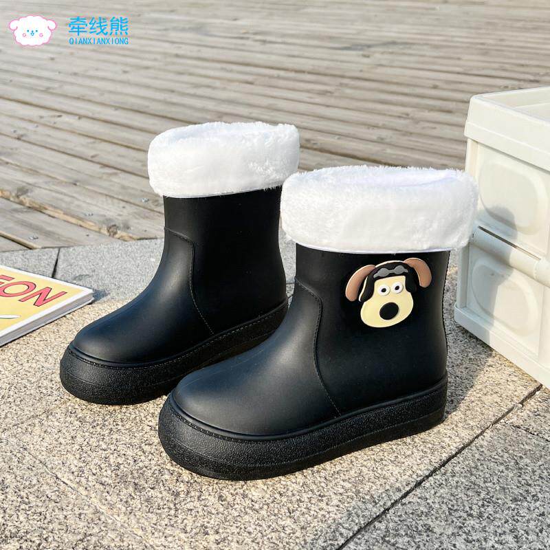 推荐牵线熊雨鞋女款时尚外穿狗狗中筒防水鞋女防滑短筒雨靴胶鞋水