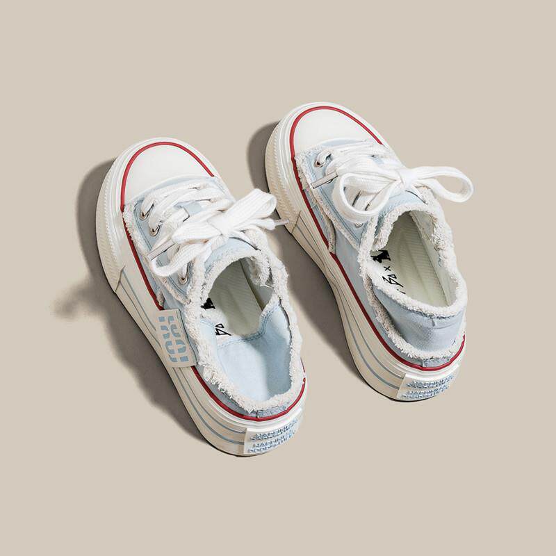 推荐夏季新款厚底红色透气半拖帆布鞋女款小众休闲板鞋女鞋两穿一