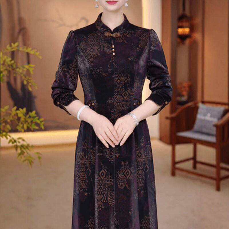 极速中老年春秋连衣裙改良显瘦裙子女2026新款F妈妈洋气大码气质