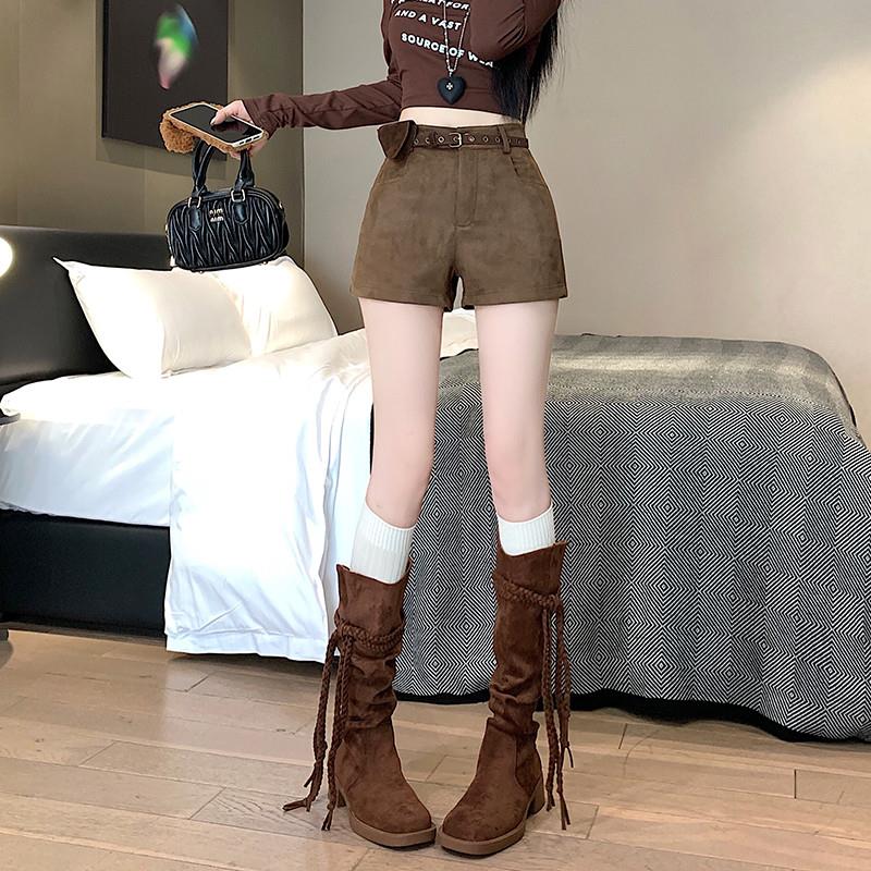 推荐咖色鹿皮绒短裤女秋冬
