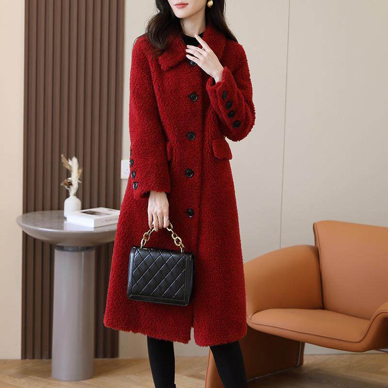 颗粒羊剪绒大衣中长款羊羔毛外套女2024新款皮毛一体大码皮草外套,女装/女士精品,皮草,淘宝优惠券,粉丝福利购,淘宝优惠卷