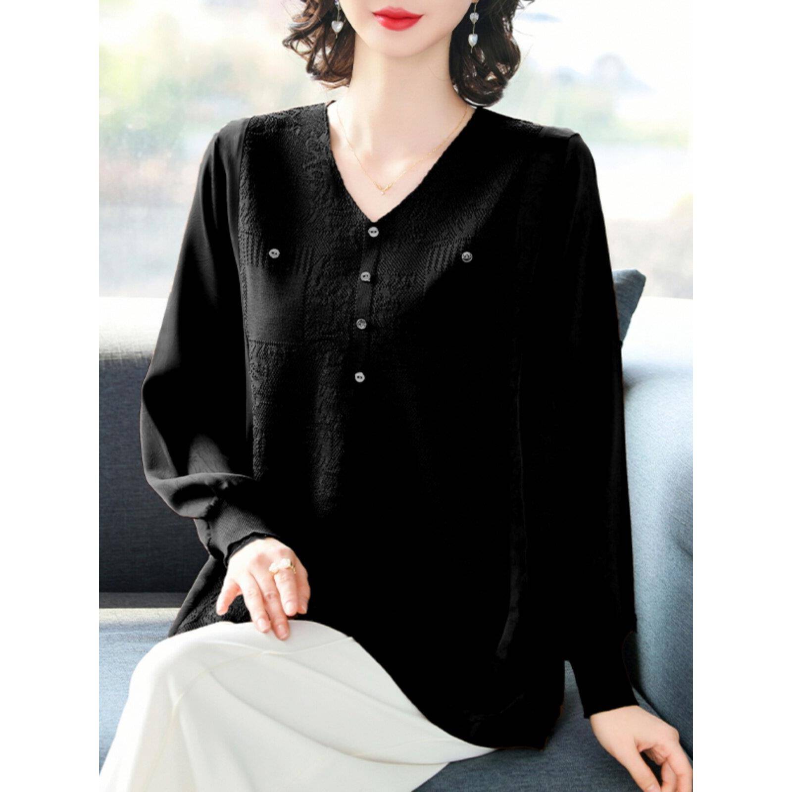 极速妈妈春装新款大码上衣宽松长袖衬衫T恤中老年女洋气薄针织打