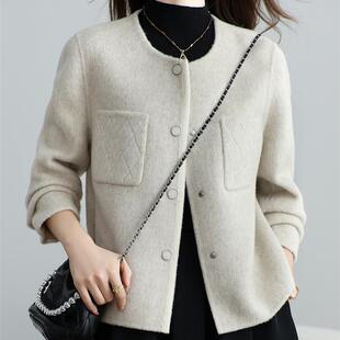 短款双面羊绒大衣女款2025新款秋冬小香风圆领宽松高级感毛呢外套