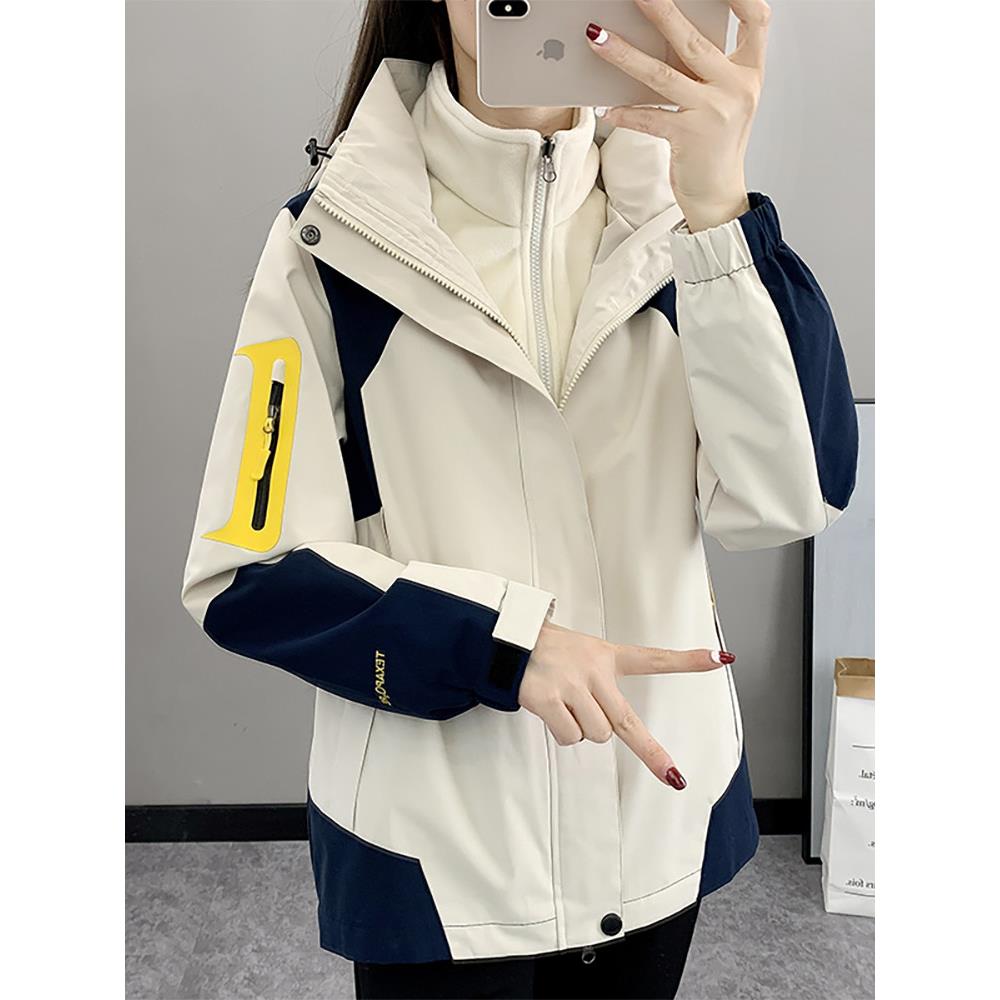 极速时尚拼色冲锋衣外套女2026秋冬新款户外三合一可拆卸滑雪服登