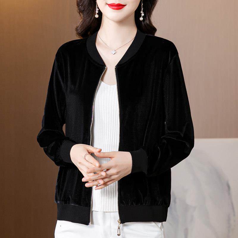 极速金丝绒短外套女士2026春秋季新款时尚复古宽松开衫夹克棒球服