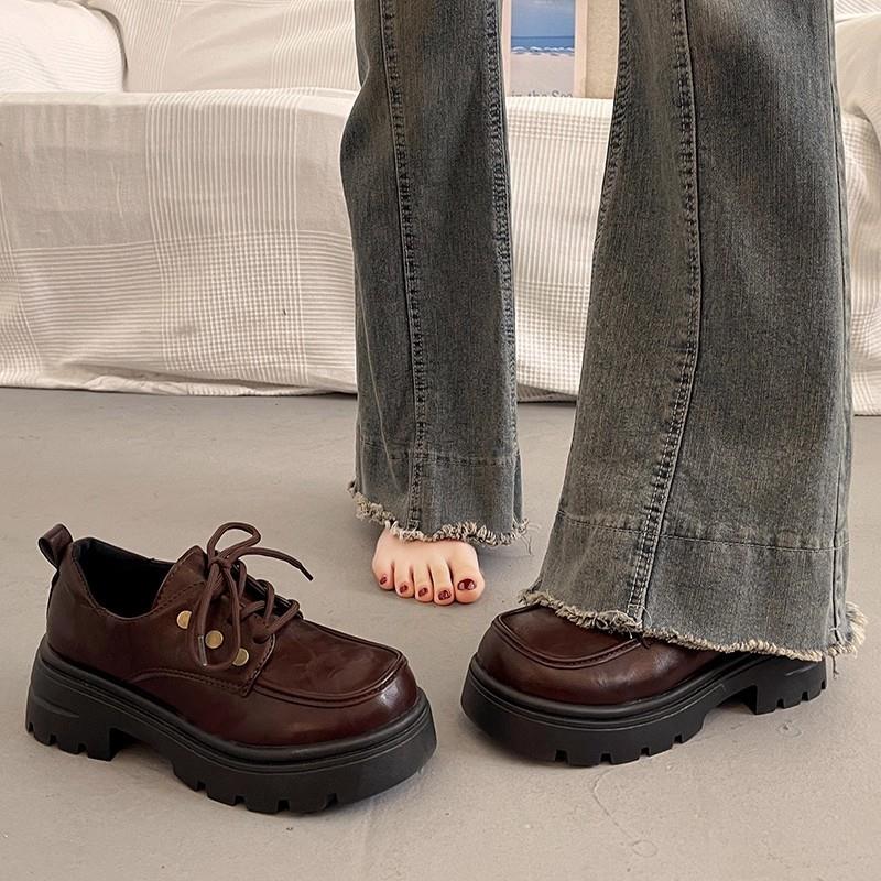 推荐英伦风厚底黑色系带小