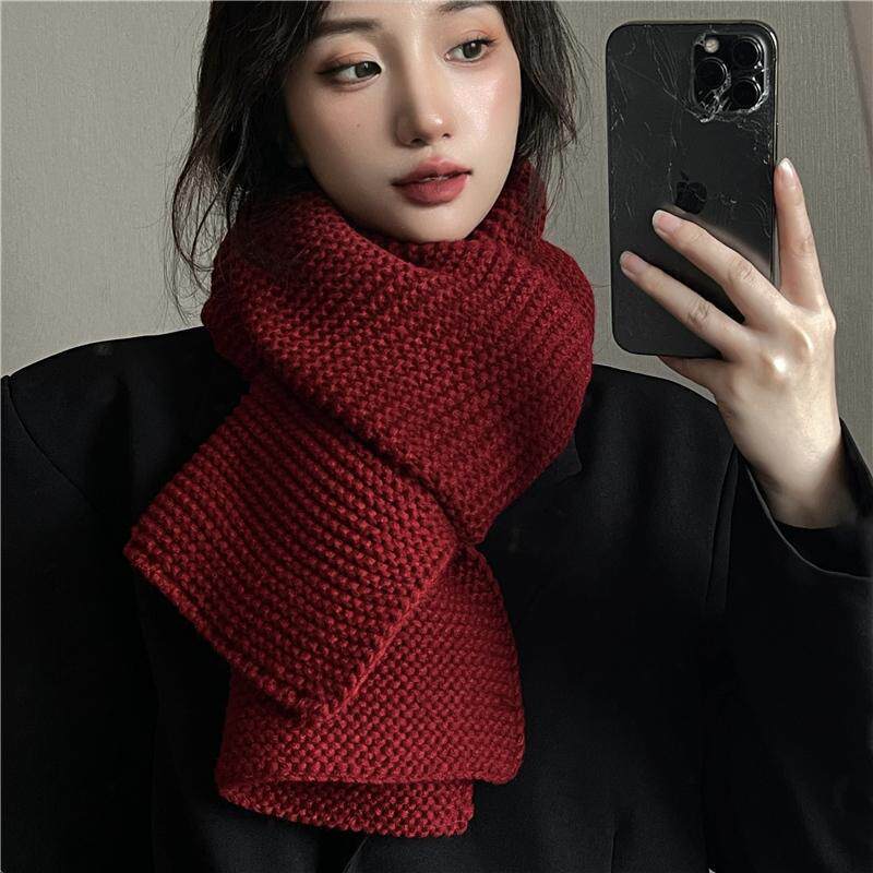 韩版粗毛线针织围巾女冬季纯色加厚长款男学生情侣围脖披肩两用