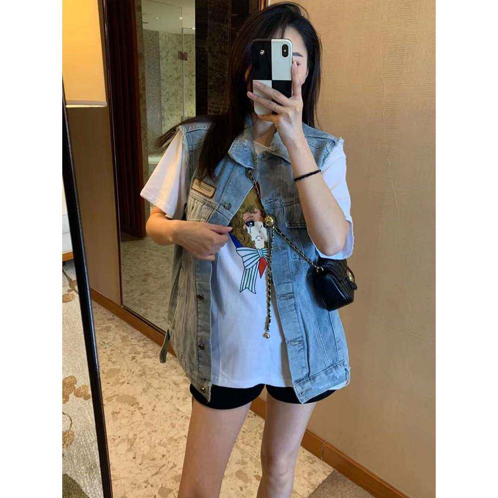 极速牛仔马甲女春秋欧货马夹外衣宽松bf坎肩美式复古休闲背心无袖