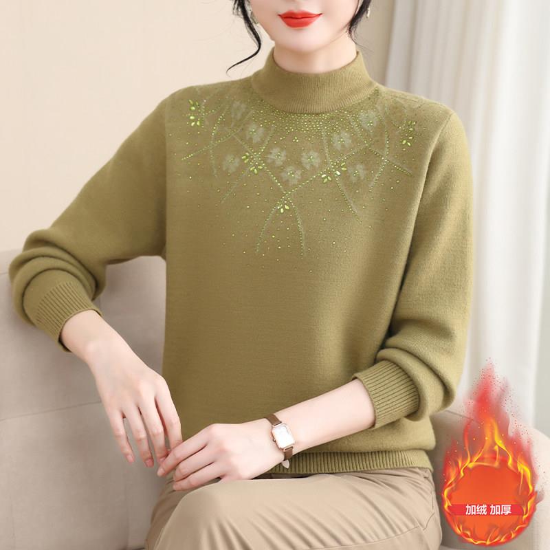 极速胖妈妈冬装新款加绒加厚毛衣大码打底衫中老年人女保暖内搭上