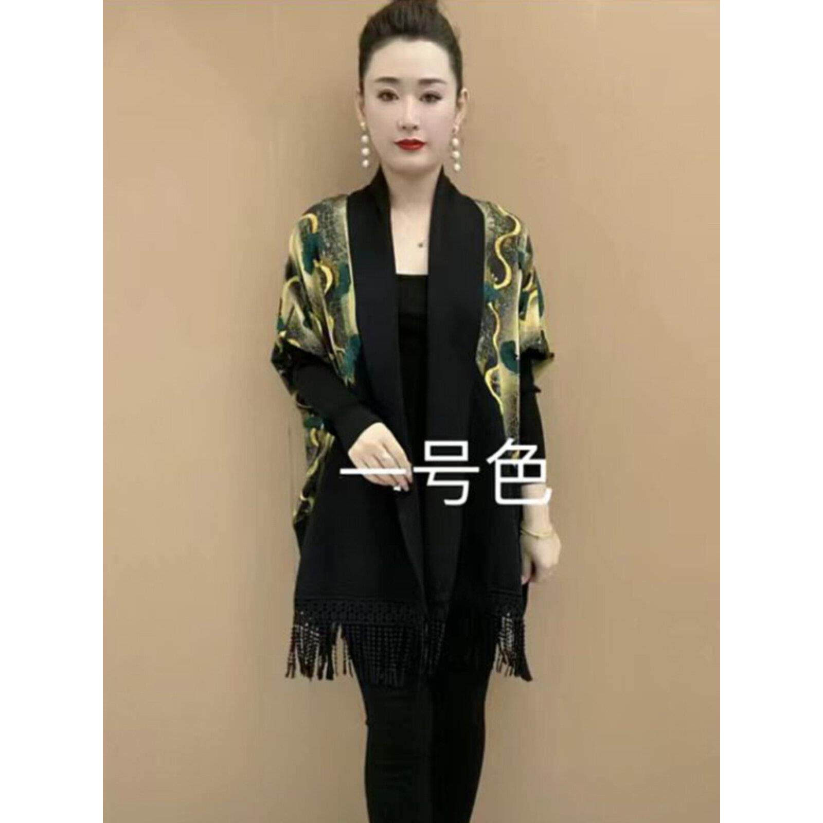 极速时尚针织拼接流苏外套女春秋新款欧货高档气质显瘦斗篷大披肩