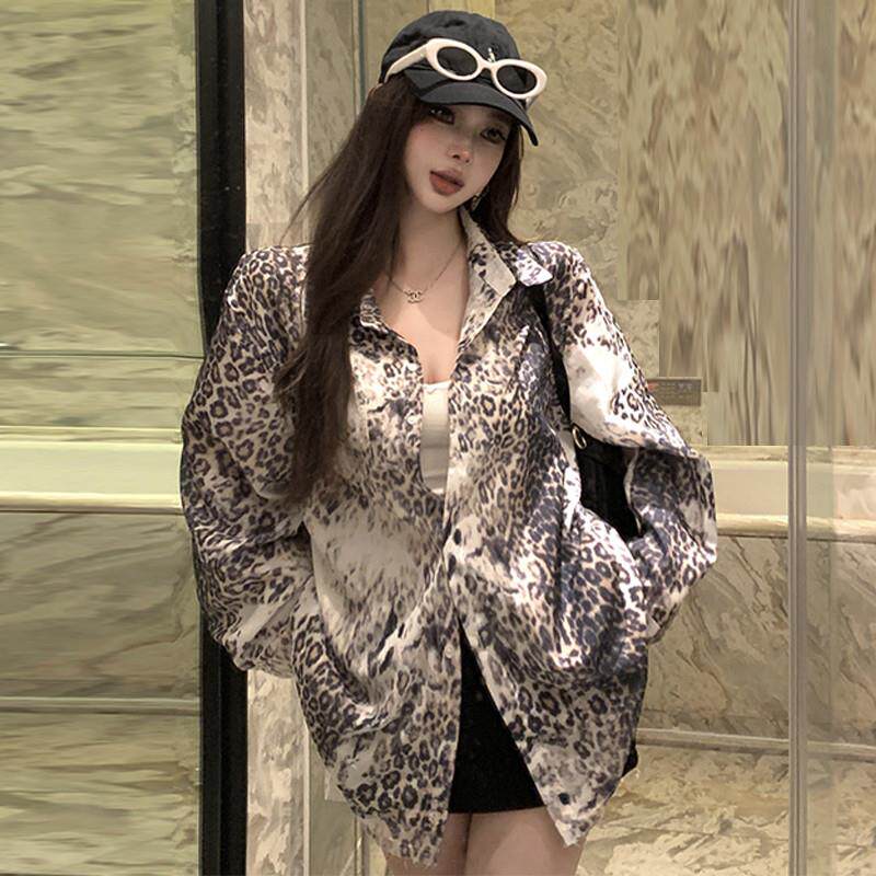 推荐豹纹衬衫女高级感轻奢减龄洋气辣妹风宽松休闲毛边长袖衬衣20