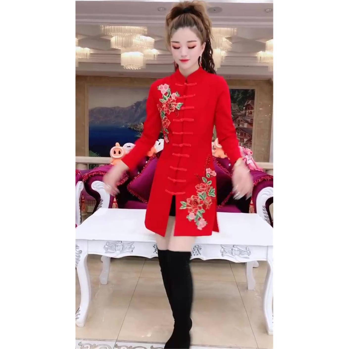 极速唐装女旗袍中长款韩版修身中式上衣外套开衫中国风连衣裙旗袍
