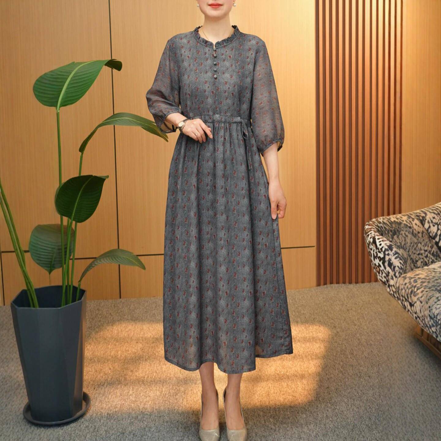 极速花边裙2026年新款显瘦妈妈装气质优雅Q时尚减龄七分袖长裙大