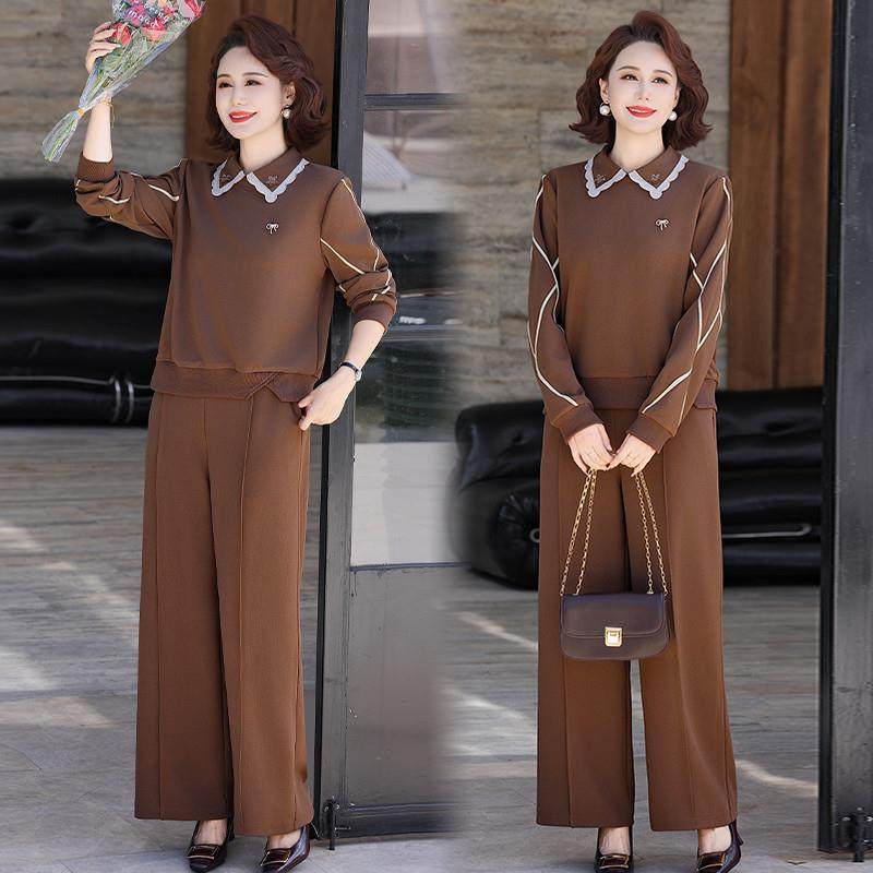 推荐妈妈春秋装休闲运动套装2025新款中老年女装洋气卫衣阔腿裤两