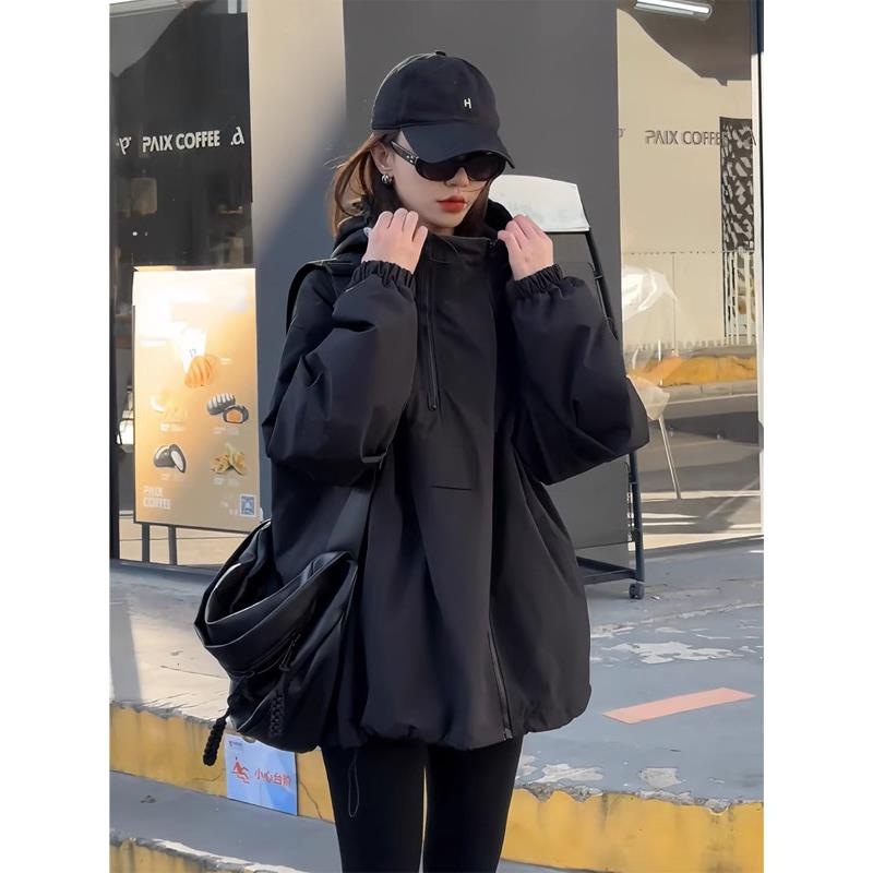 极速连帽冲锋衣外套女士春秋2026欧货新款中长款宽松高级感小个子