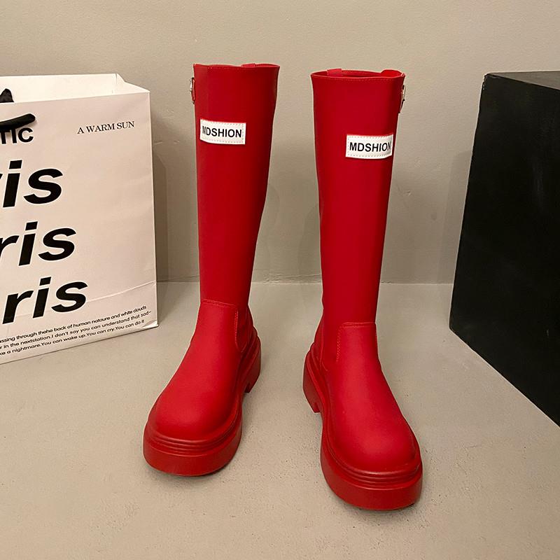 推荐厚底防滑高筒红色雨靴