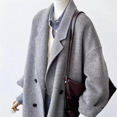 灰色双面羊绒大衣女小个子