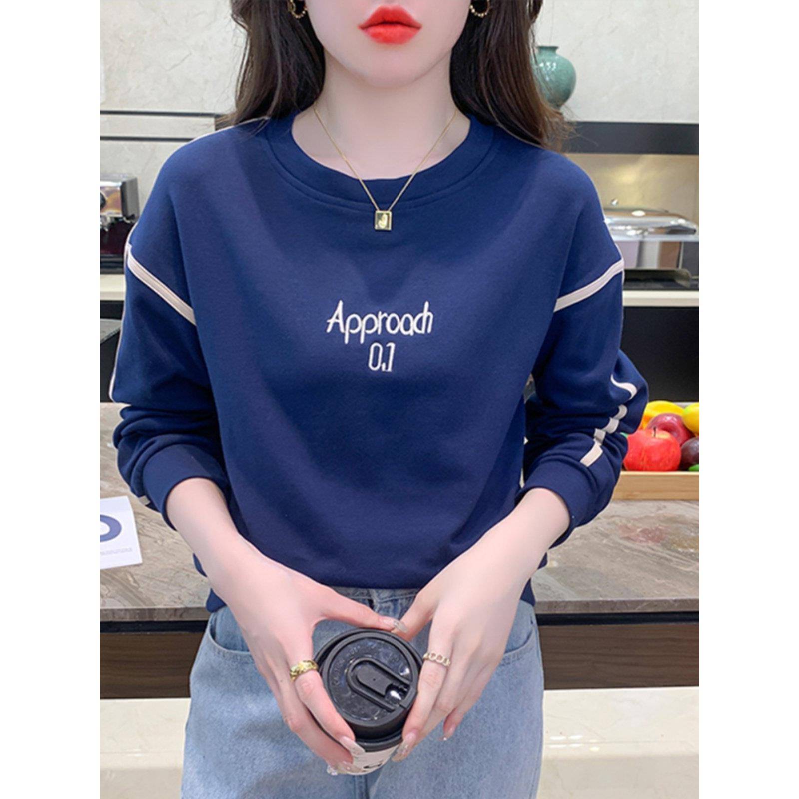 极速春秋薄款宽松长袖T恤女士洋气减龄卫衣时尚打底上衣秋衣外穿
