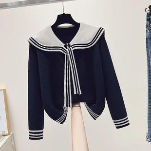 推荐高中女生时尚海军领卫衣开衫秋冬毛衣初中学生甜美百搭针织衫