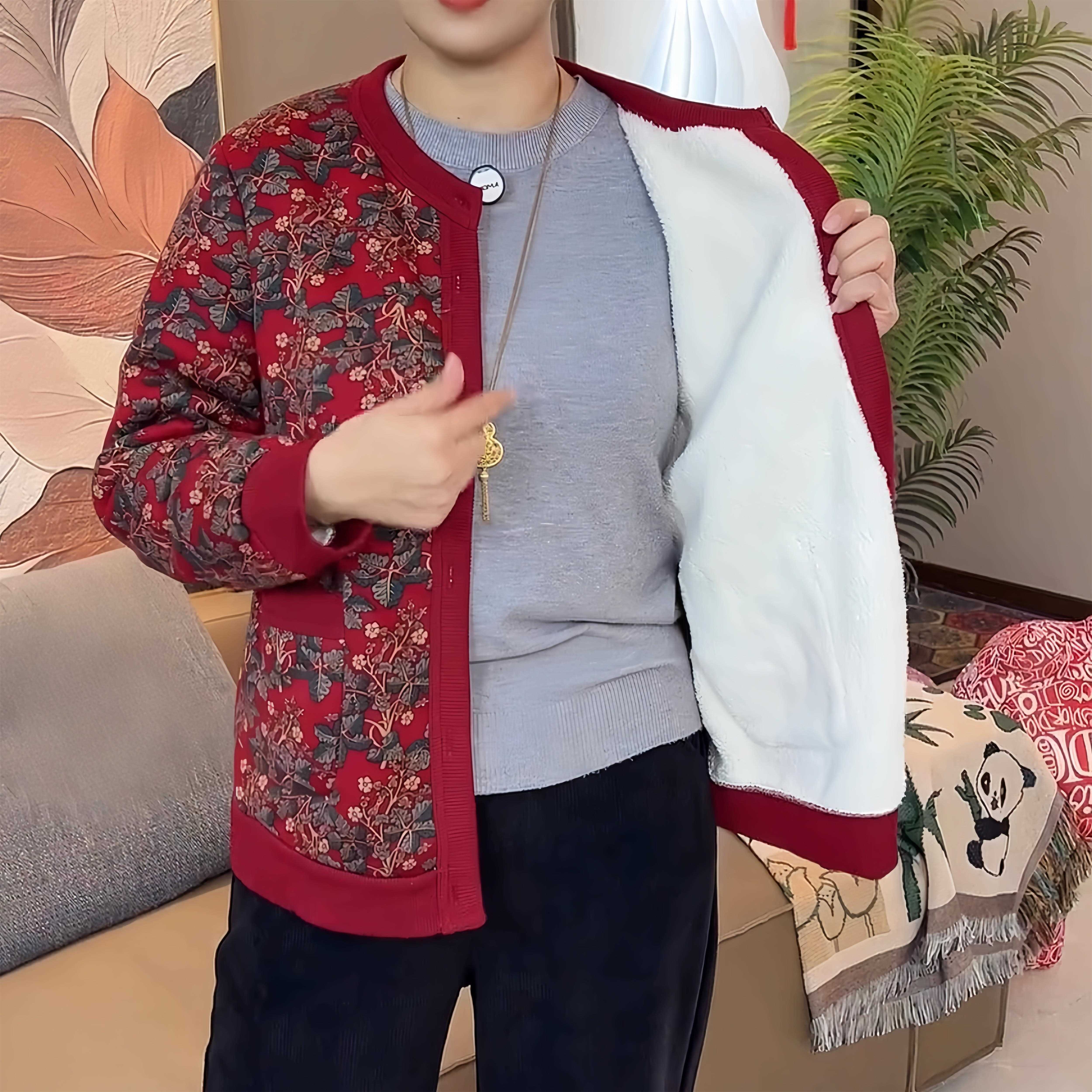 极速奶奶秋冬加绒新款外套中老年加厚开衫老太太保暖上衣衣服