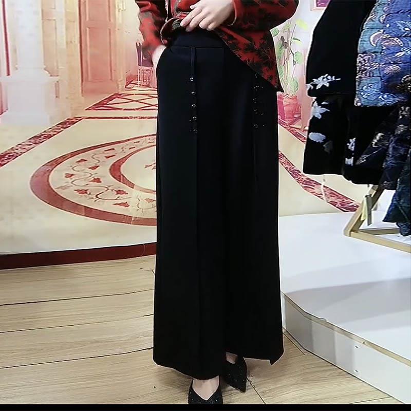 极速中年妈妈休闲裤秋冬季新款高腰黑色阔腿裤百搭大码厚料直筒长