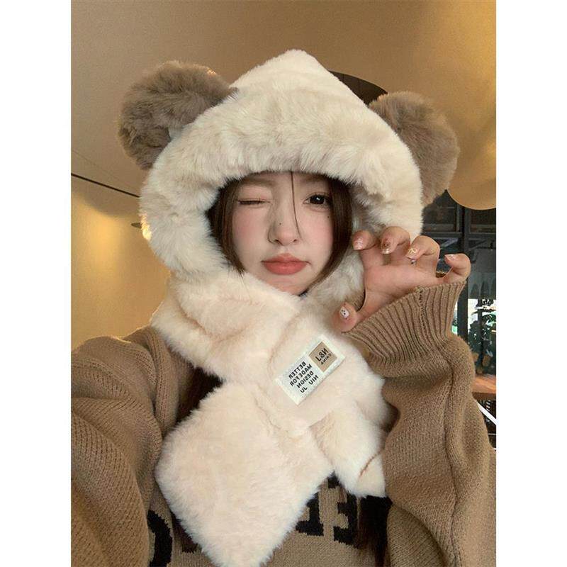 虞书欣同款保暖护耳帽子围巾一体两件套冬季加厚雷锋帽女秋冬围脖