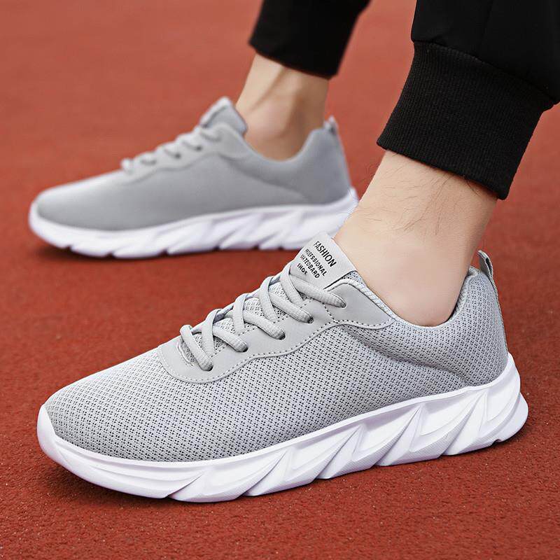 推荐男鞋网面透气运动鞋春季新款轻便防滑软底男士跑步鞋休闲黑色