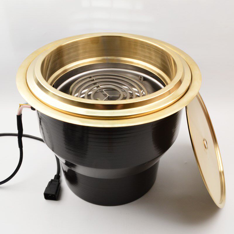 韩式烧烤炉烤肉机圆形上排烟镶嵌式电发热管蚊香电烤炉烤锅高烟圈